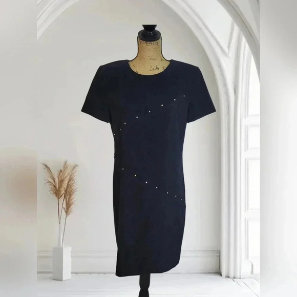 Jessica Howard Dresses & Skirts - Jessica Howard Suede Dress With Gold Accents Short Sleeved  Black Size 14 Petite